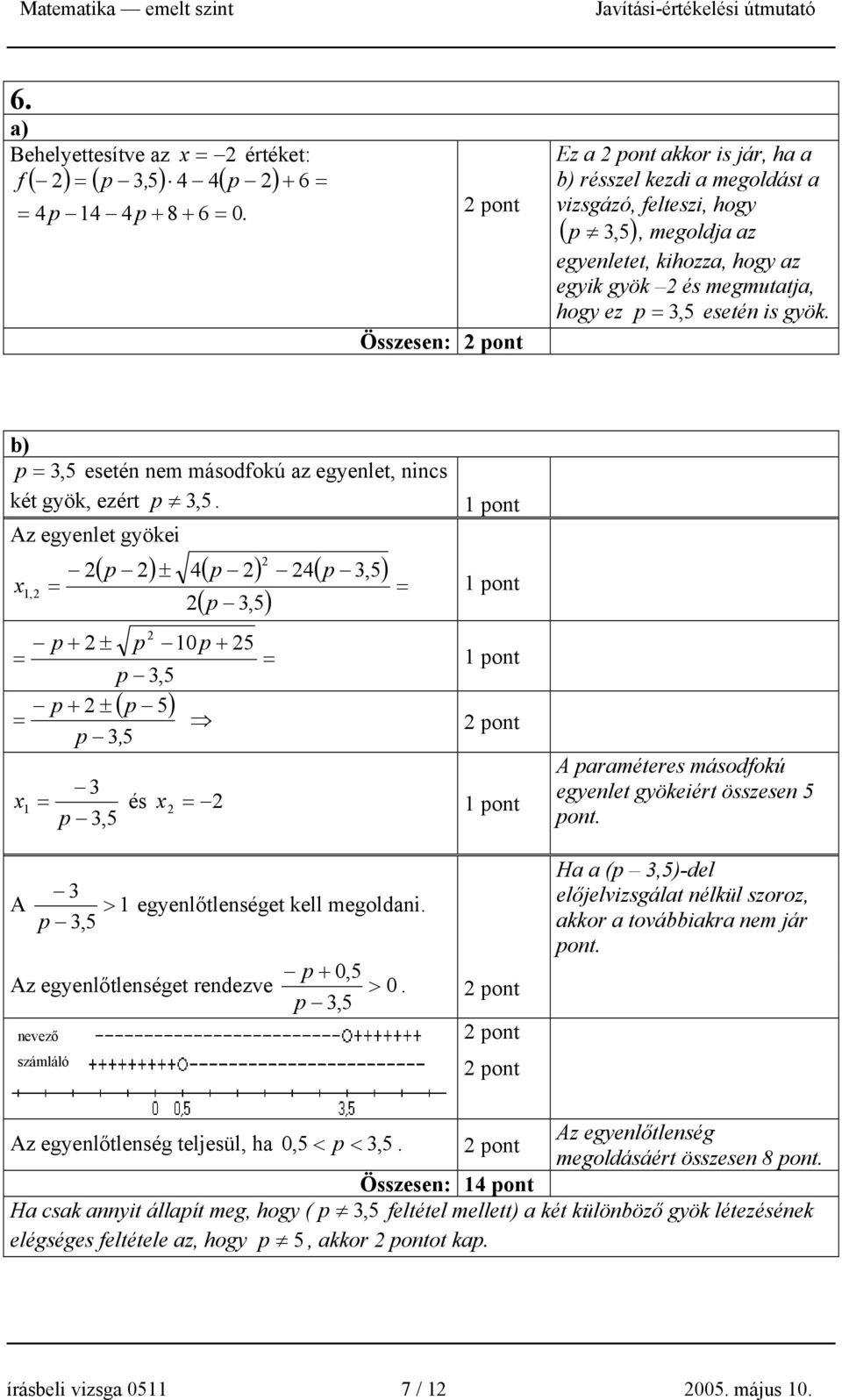 gyök. b) p = 3,5 esetén nem másodfokú az egyenlet, nincs két gyök, ezért p 3, 5.
