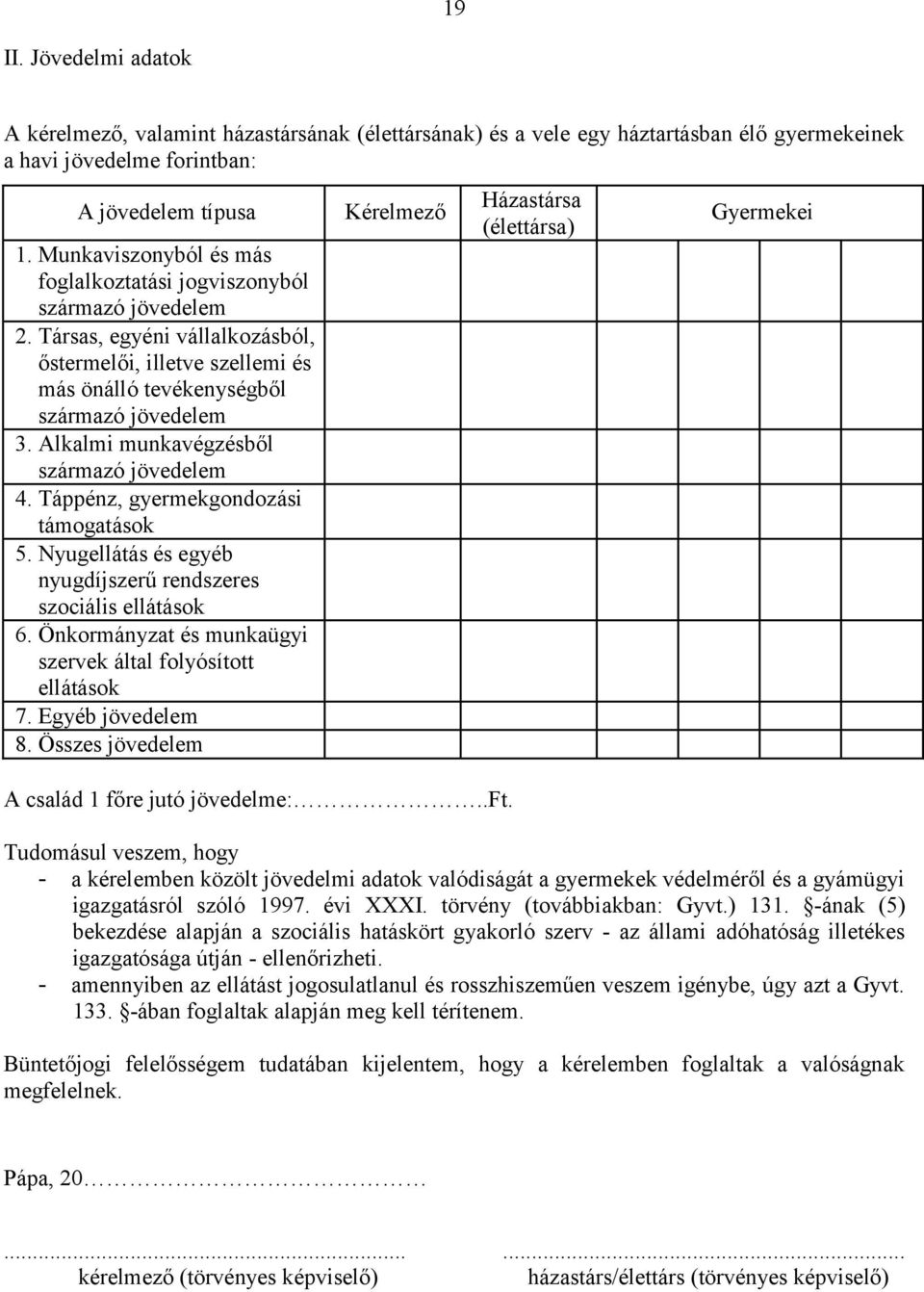 Alkalmi munkavégzésből származó jövedelem 4. Táppénz, gyermekgondozási támogatások 5. Nyugellátás és egyéb nyugdíjszerű rendszeres szociális ellátások 6.