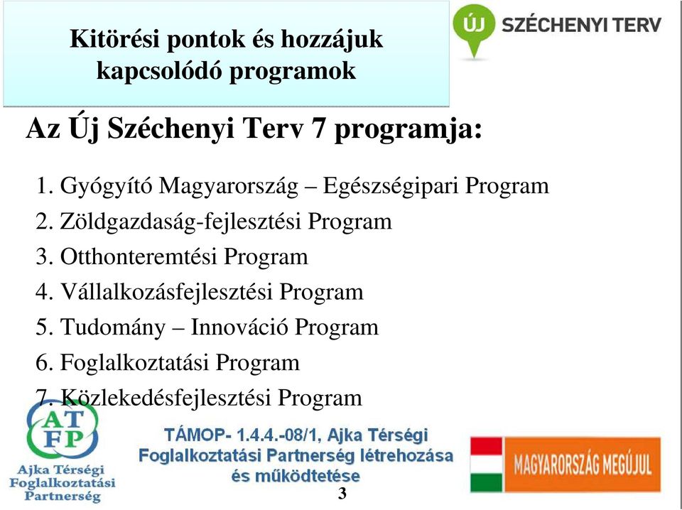 Zöldgazdaság-fejlesztési Program 3. Otthonteremtési Program 4.