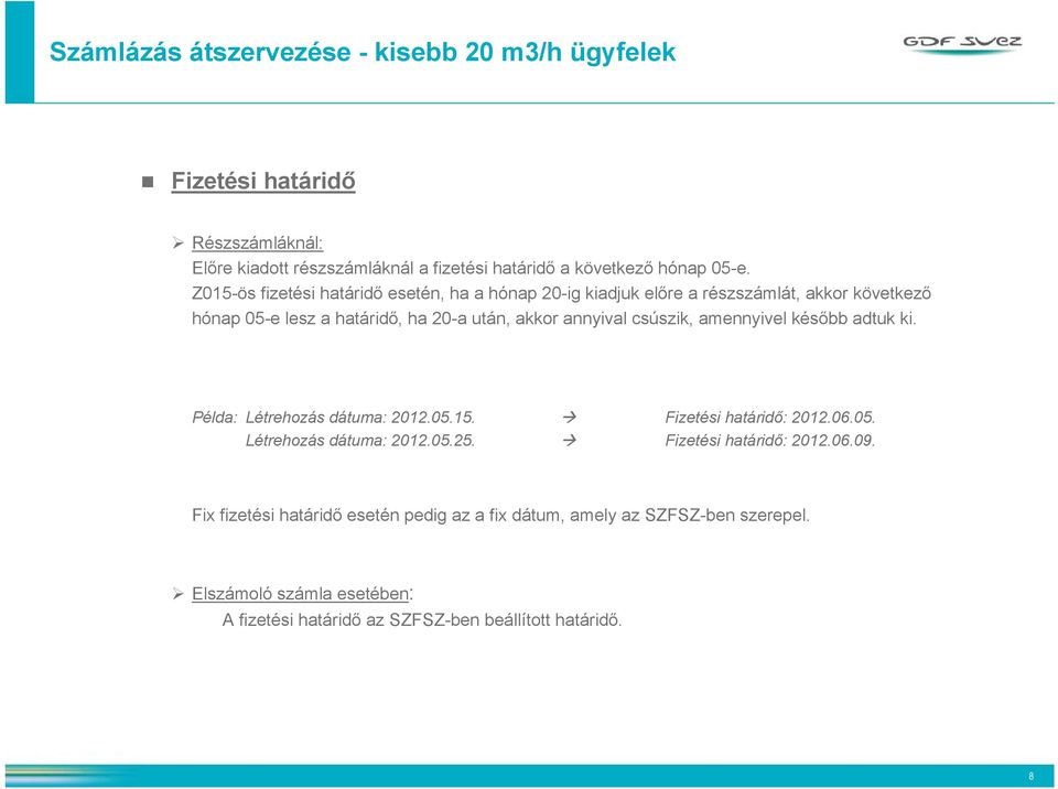 annyival csúszik, amennyivel később adtuk ki. Példa: Létrehozás dátuma: 2012.05.15. Fizetési határidő: 2012.06.05. Létrehozás dátuma: 2012.05.25.