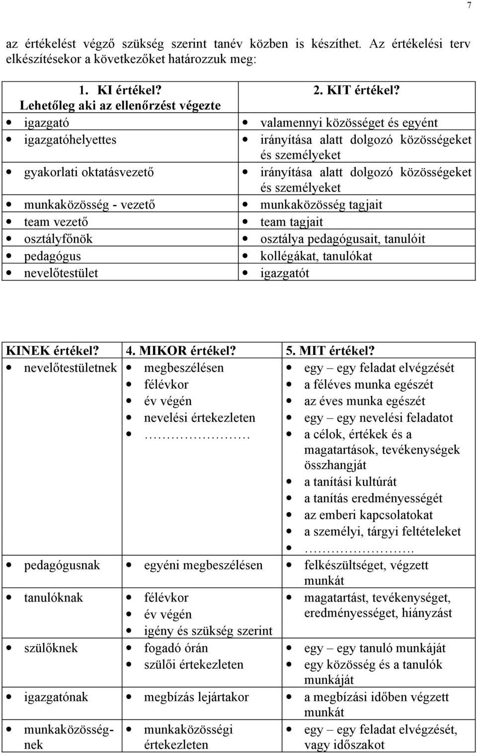 közösségeket és személyeket munkaközösség - vezető munkaközösség tagjait team vezető team tagjait osztályfőnök osztálya pedagógusait, tanulóit pedagógus kollégákat, tanulókat nevelőtestület igazgatót