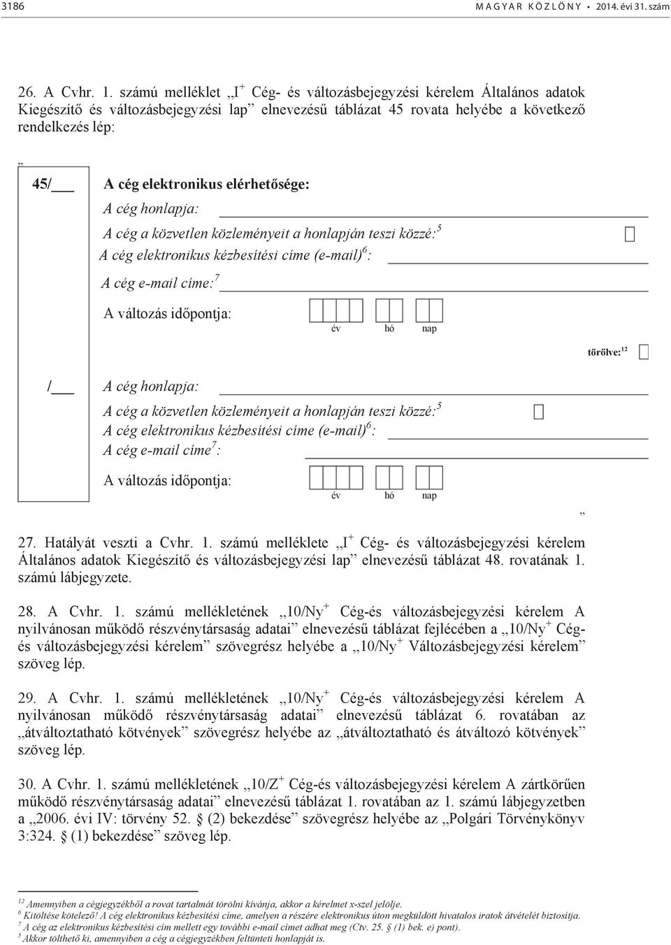 elérhetősége: A cég honlapja: A cég a közvetlen közleményeit a honlapján teszi közzé: 5 A cég elektronikus kézbesítési címe (e-mail) 6 : A cég e-mail címe: 7 A változás időpontja: törölve: 12 / A cég