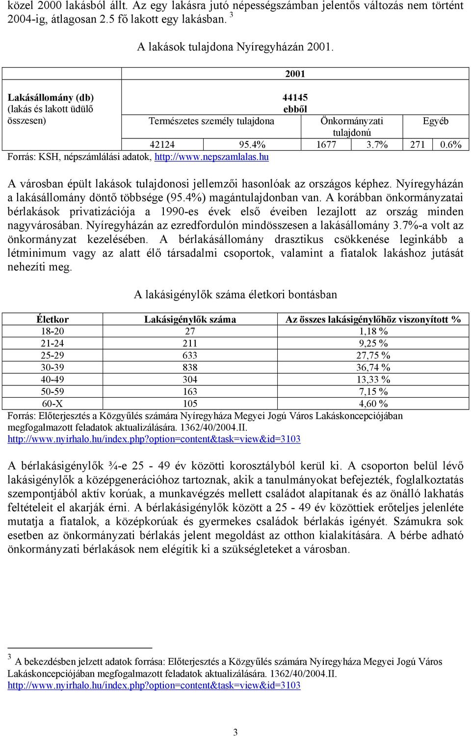 6% Forrás: KSH, népszámlálási adatok, http://www.nepszamlalas.hu A városban épült lakások tulajdonosi jellemzői hasonlóak az országos képhez. Nyíregyházán a lakásállomány döntő többsége (95.