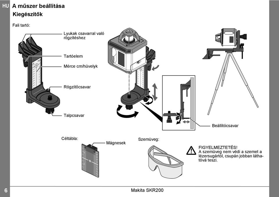 Beállítócsavar Céltábla: 0 Mágnesek Szemüveg: FIGYELMEZTETÉS!