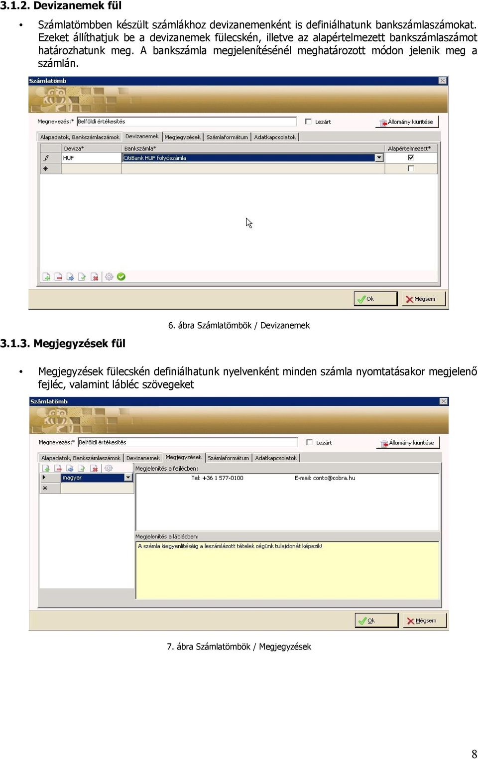 A bankszámla megjelenítésénél meghatározott módon jelenik meg a számlán. 6. ábra Számlatömbök / Devizanemek 3.