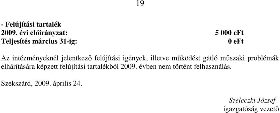 illetve mőködést gátló mőszaki problémák elhárítására képzett felújítási