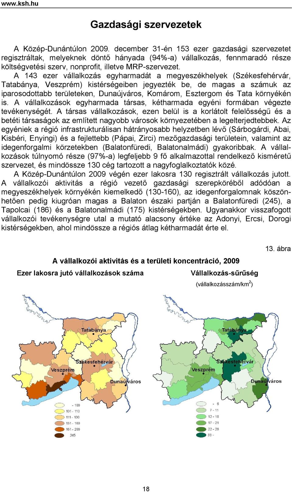 A 143 ezer vállalkozás egyharmadát a megyeszékhelyek (Székesfehérvár, Tatabánya, Veszprém) kistérségeiben jegyezték be, de magas a számuk az iparosodottabb területeken, Dunaújváros, Komárom,