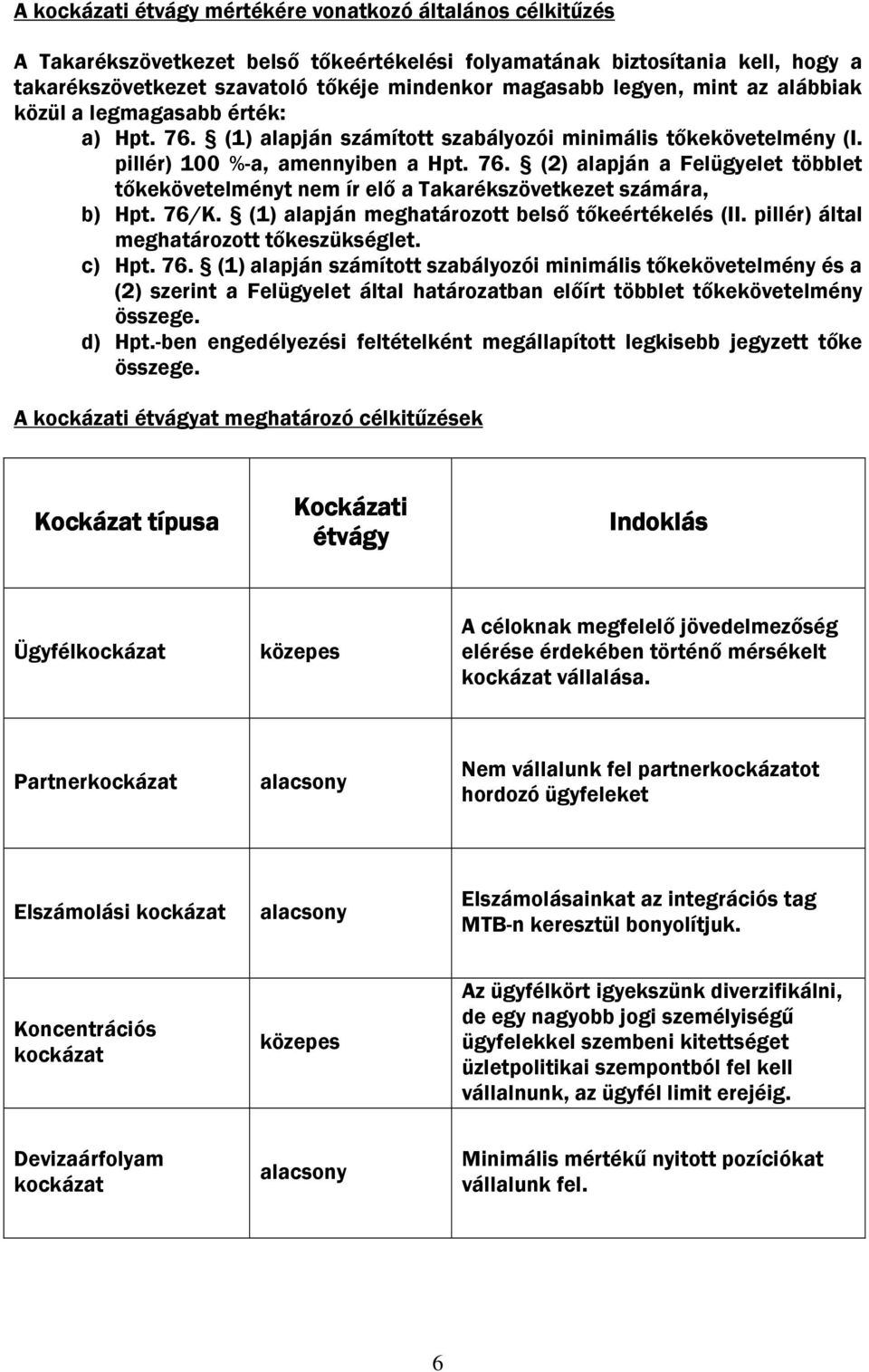 76/K. (1) alapján meghatározott belső tőkeértékelés (II. pillér) által meghatározott tőkeszükséglet. c) Hpt. 76.