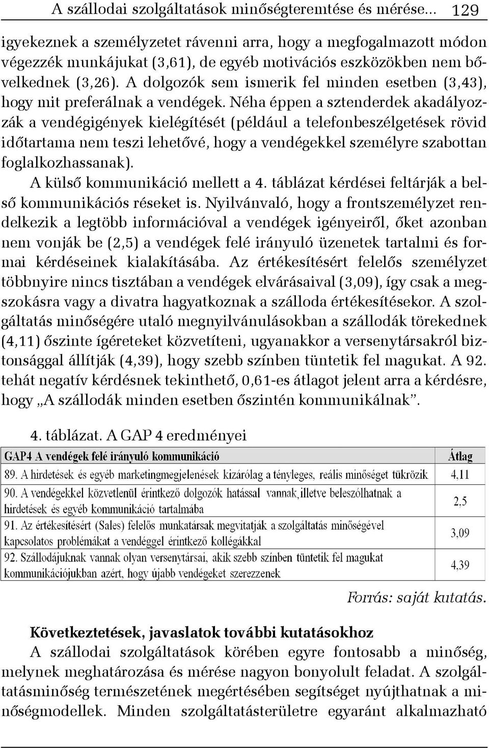 A dolgozók sem ismerik fel minden esetben (3,43), hogy mit preferálnak a vendégek.
