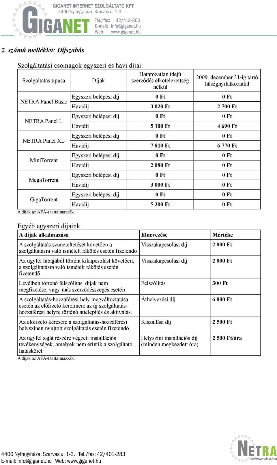 díjak alkalmazása Elnevezése Mértéke A szolgáltatás szüneteltetését követően a szolgáltatásra való ismételt rákötés esetén fizetendő Az ügyfél hibájából történt kikapcsolást követően, a