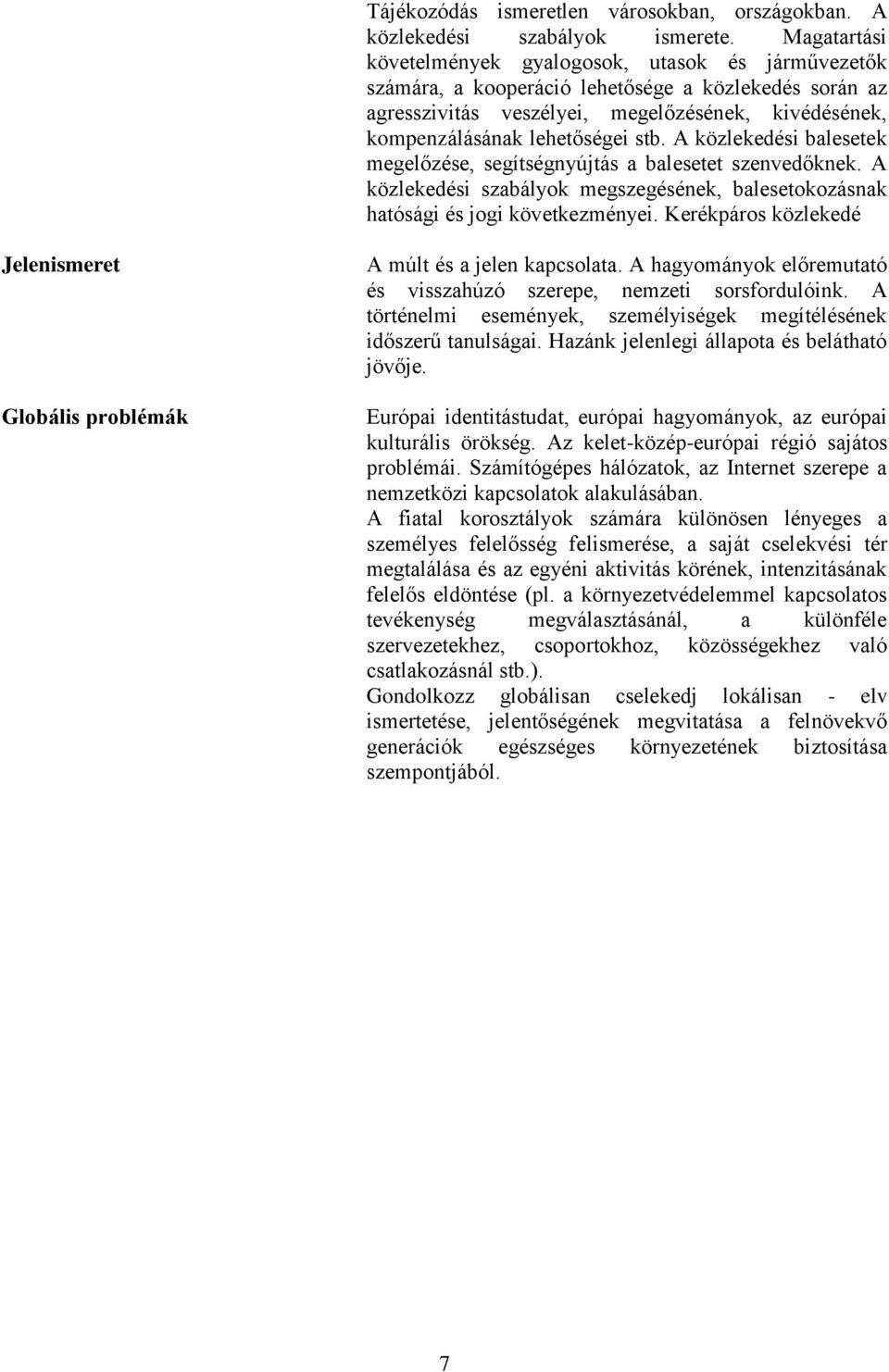 stb. A közlekedési balesetek megelőzése, segítségnyújtás a balesetet szenvedőknek. A közlekedési szabályok megszegésének, balesetokozásnak hatósági és jogi következményei.