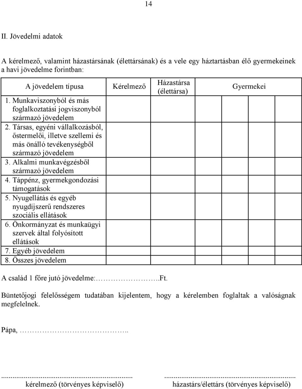 Alkalmi munkavégzésből származó jövedelem 4. Táppénz, gyermekgondozási támogatások 5. Nyugellátás és egyéb nyugdíjszerű rendszeres szociális ellátások 6.