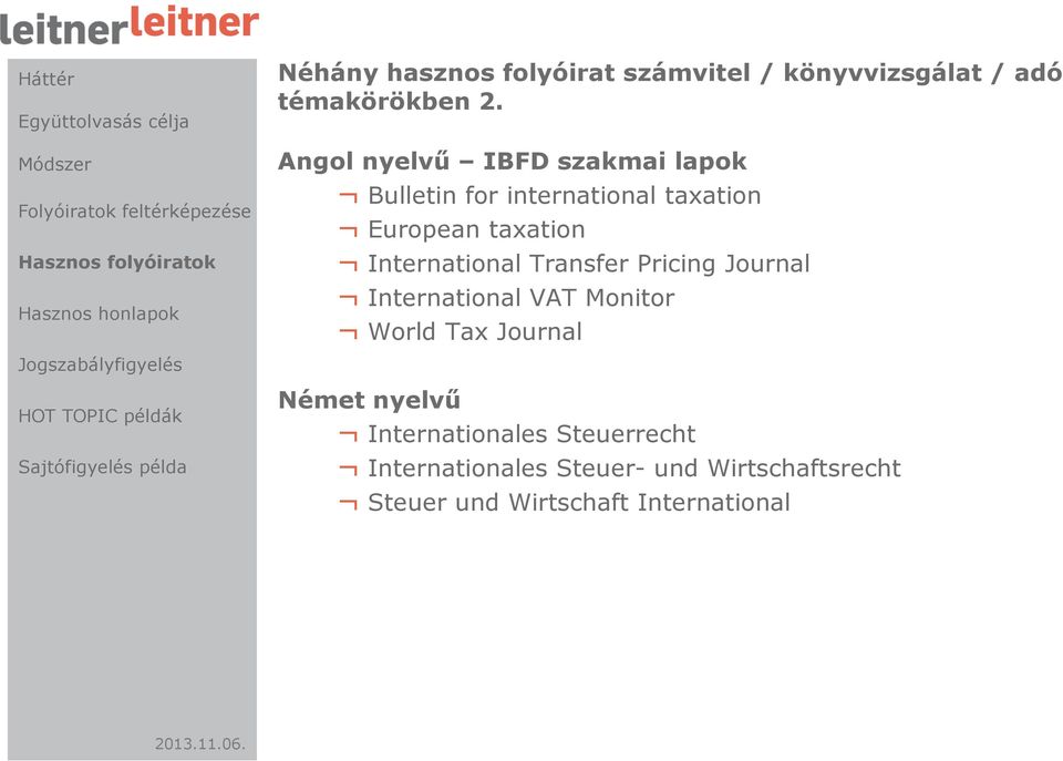 International Transfer Pricing Journal International VAT Monitor World Tax Journal Német