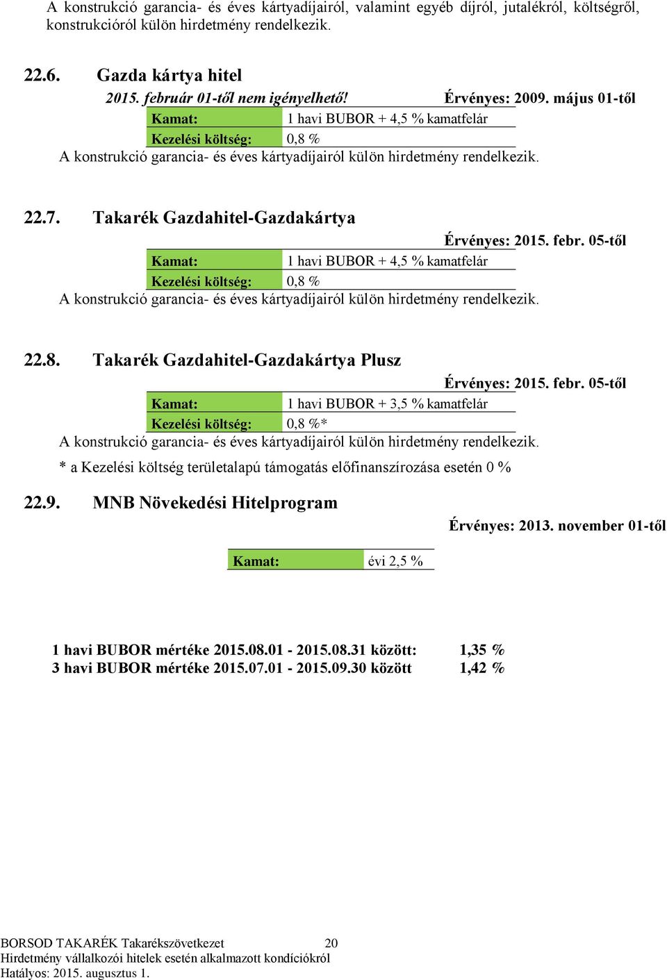 22.7. Takarék Gazdahitel-Gazdakártya Érvényes: 2015. febr.