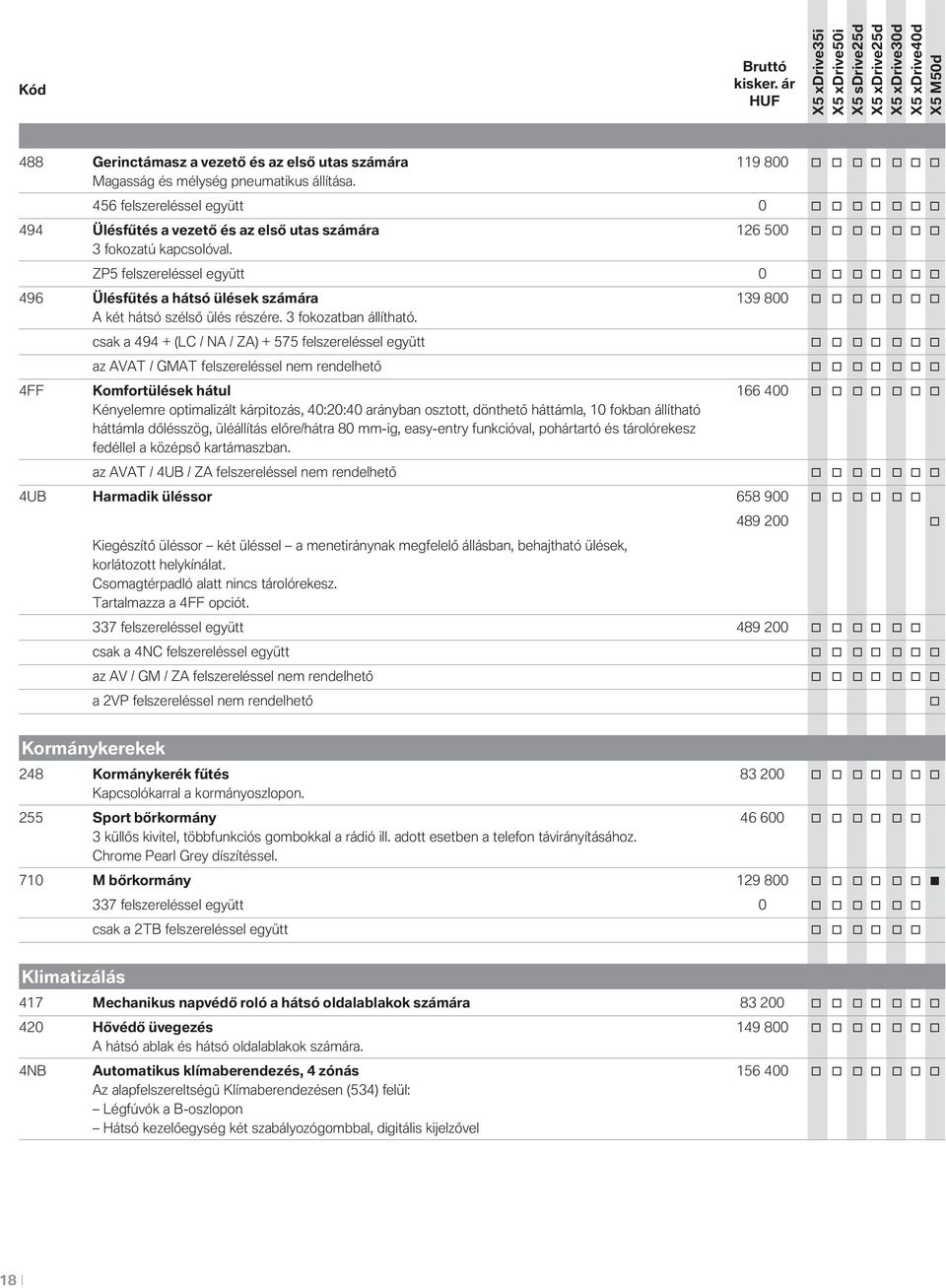 ZP5 felszereléssel együtt 0 o o o o o o o 496 Ülésfűtés a hátsó ülések számára 139 800 o o o o o o o A két hátsó szélső ülés részére. 3 fokozatban állítható.