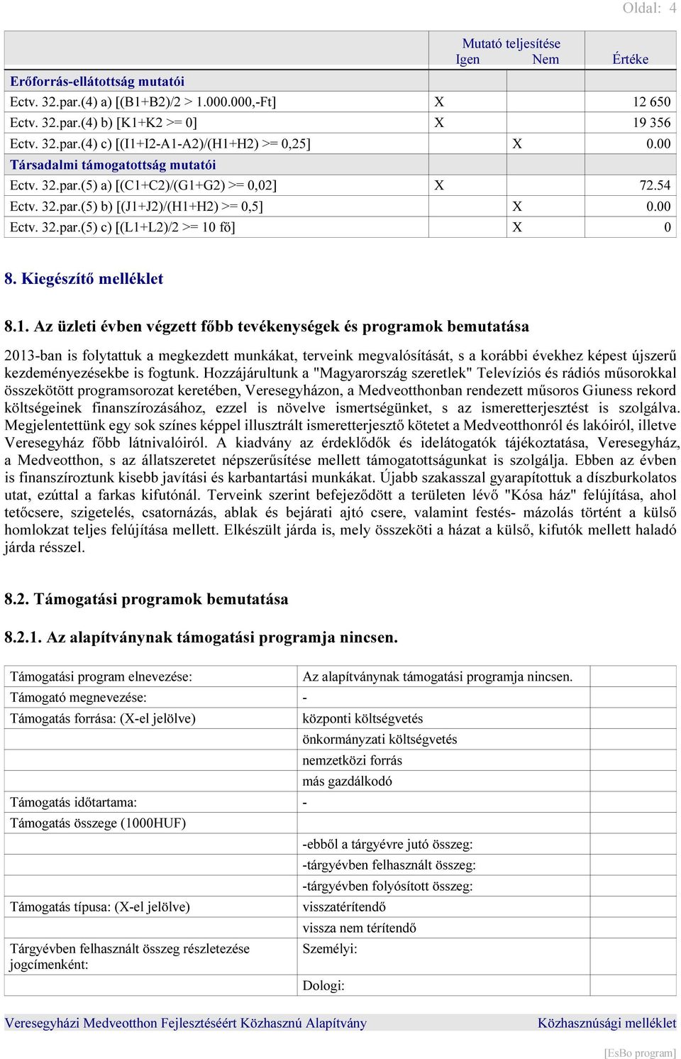 Kiegészítő melléklet 8.1.