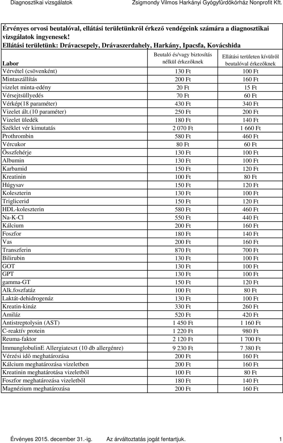 (10 paraméter) Vizelet üledék Széklet vér kimutatás Prothrombin Vércukor Összfehérje Albumin Karbamid Kreatinin Húgysav Koleszterin Triglicerid HDL-koleszterin Na-K-Cl Kálcium Foszfor Vas Transzferin