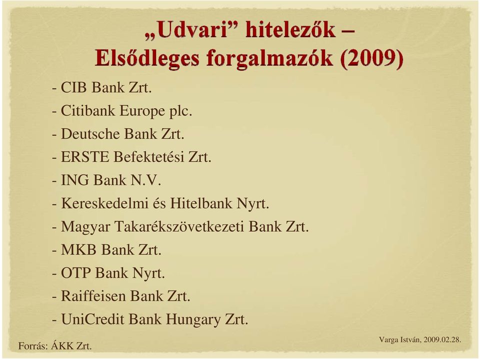 - Magyar Takarékszövetkezeti Bank Zrt. - MKB Bank Zrt. - OTP Bank Nyrt.