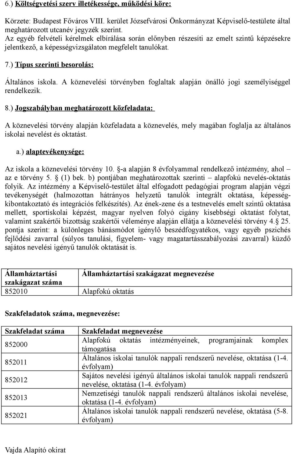 A köznevelési törvényben foglaltak alapján önálló jogi személyiséggel rendelkezik. 8.