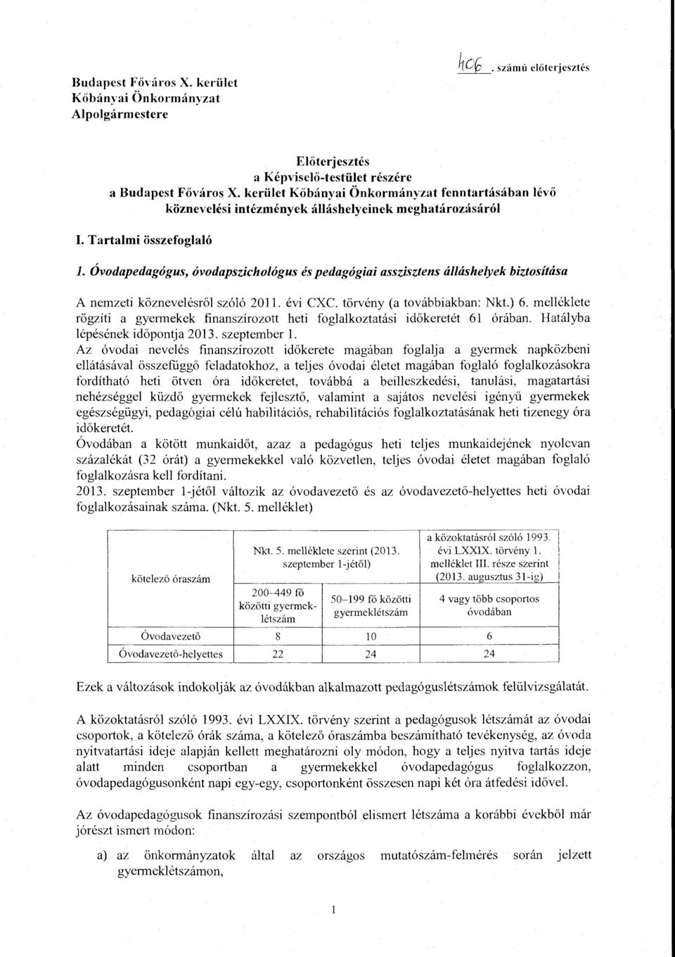 Óvodapedagógus, óvodapszichoógus és pedagógiai asszisztens áásheyek biztosítása A nemzeti közneveésrő szóó 2011. évi CXC. törvény (a továbbiakban: Nkt.) 6.