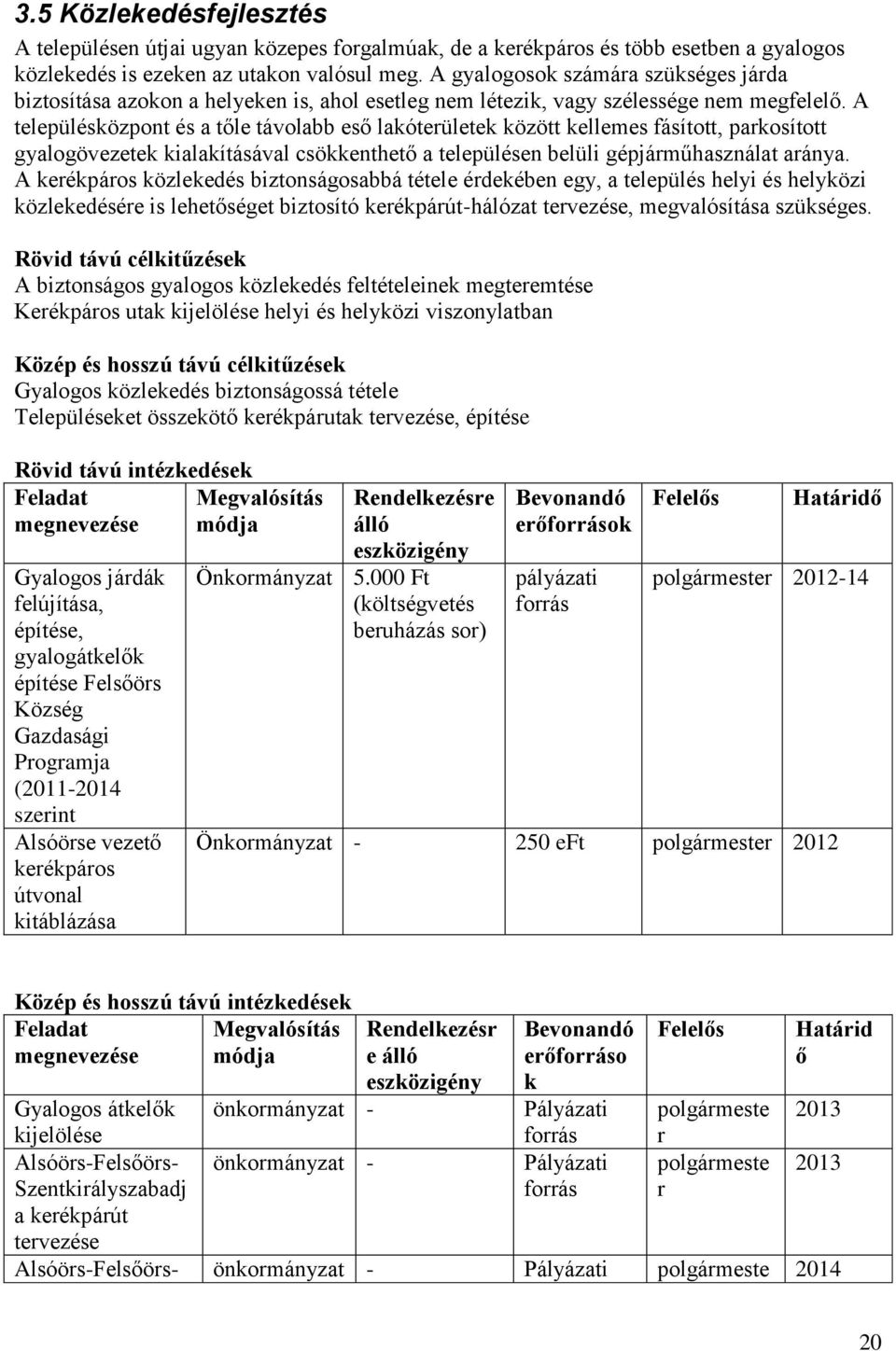 A településközpont és a tőle távolabb eső lakóteületek között kellemes fásított, pakosított gyalogövezetek kialakításával csökkenthető a településen belüli gépjáműhasználat aánya.