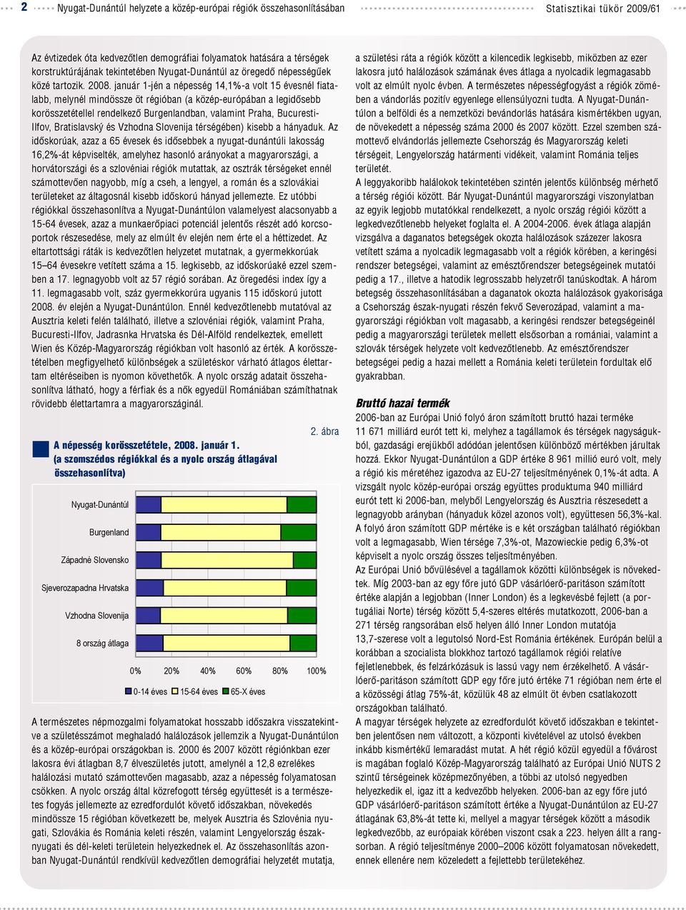 január 1-jén a népesség 14,1%-a volt 15 évesnél fiatalabb, melynél mindössze öt régióban (a közép-európában a legidõsebb korösszetétellel rendelkezõ Burgenlandban, valamint Praha, Bucuresti- Ilfov,