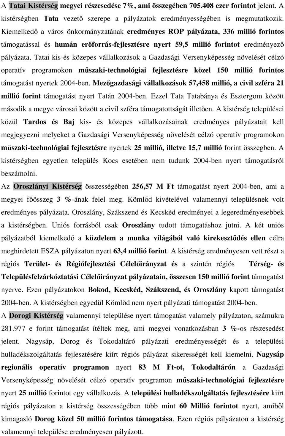 Tatai kis-és közepes vállalkozások a Gazdasági Versenyképesség növelését célzó operatív programokon műszaki-technológiai fejlesztésre közel 150 millió forintos támogatást nyertek 2004-ben.