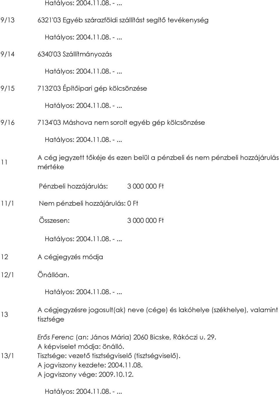 Összesen: 3 000 000 Ft 12 A cégjegyzés módja 12/1 Önállóan.