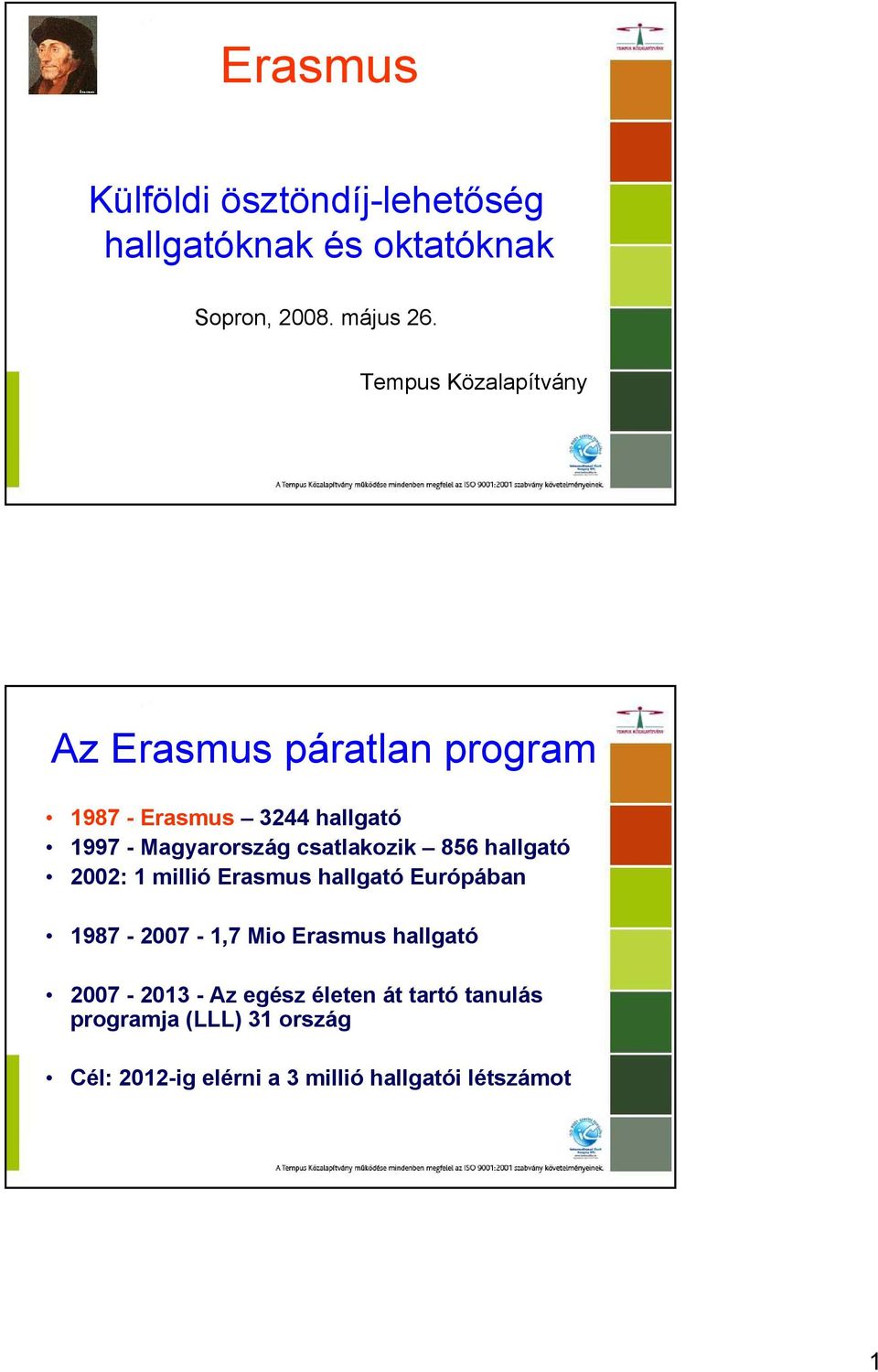 csatlakozik 856 hallgató 2002: 1 millió Erasmus hallgató Európában 1987-2007 - 1,7 Mio Erasmus hallgató