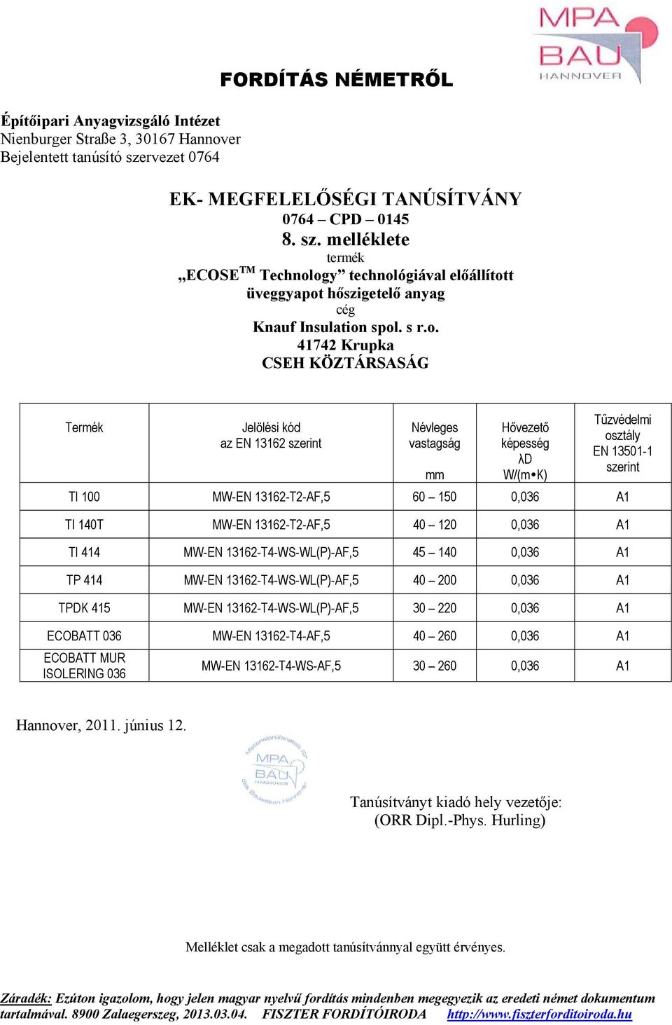 414 MW-EN 13162-T4-WS-WL(P)-AF,5 45 140 0,036 A1 TP 414 MW-EN 13162-T4-WS-WL(P)-AF,5 40 200 0,036 A1