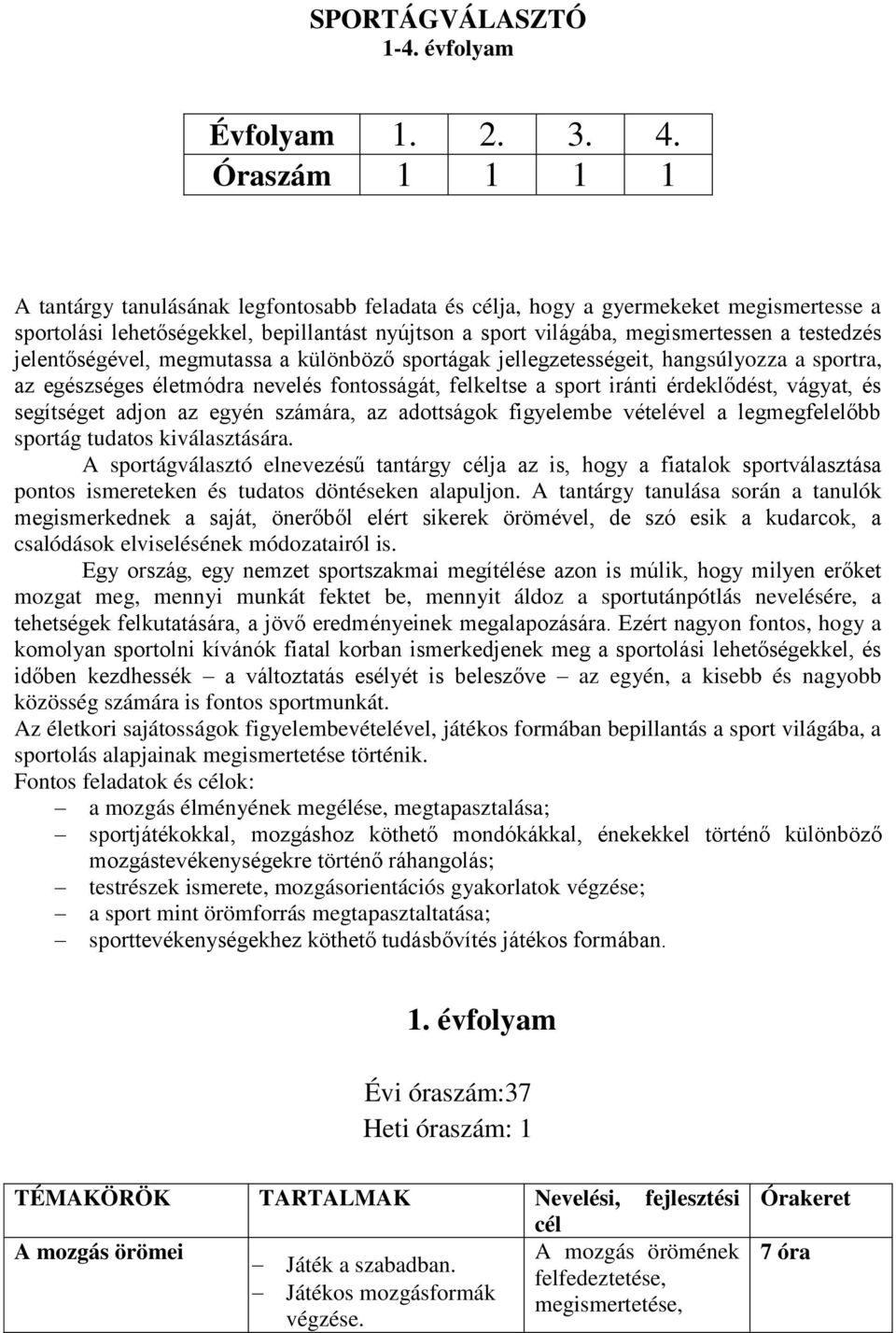 jelentőségével, megmutassa a különböző sportágak jellegzetességeit, hangsúlyozza a sportra, az egészséges életmódra nevelés fontosságát, felkeltse a sport iránti érdeklődést, vágyat, és segítséget