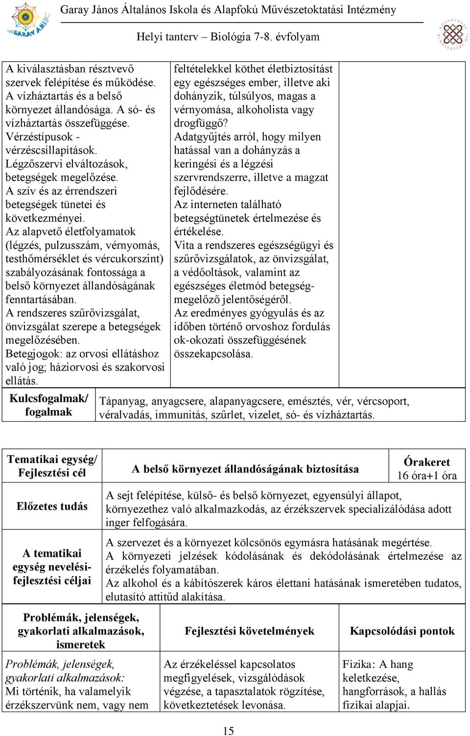 Az alapvető életfolyamatok (légzés, pulzusszám, vérnyomás, testhőmérséklet és vércukorszint) szabályozásának fontossága a belső környezet állandóságának fenntartásában.