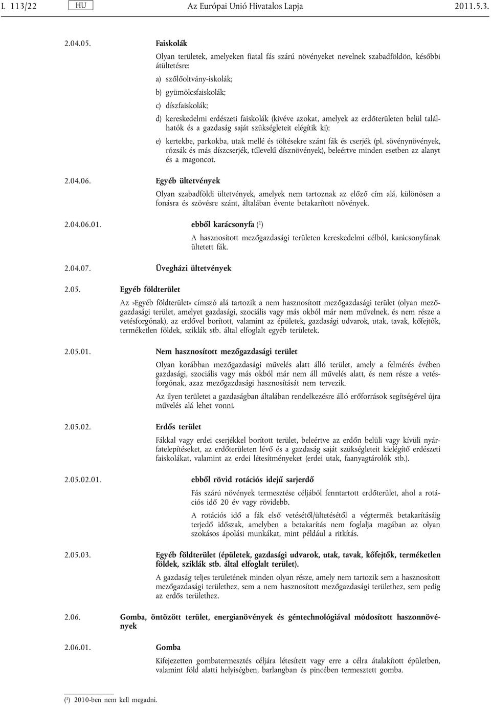Egyéb ültetvények d) kereskedelmi erdészeti faiskolák (kivéve azokat, amelyek az erdőterületen belül talál hatók és a gazdaság saját szükségleteit elégítik ki); e) kertekbe, parkokba, utak mellé és