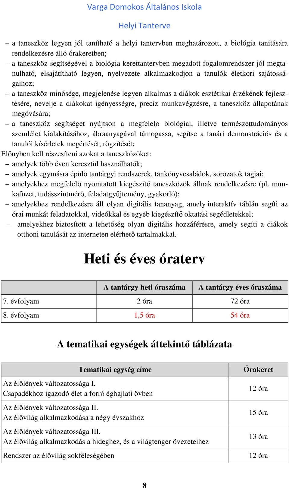 nevelje a diákokat igényességre, precíz munkavégzésre, a taneszköz állapotának megóvására; a taneszköz segítséget nyújtson a megfelelő biológiai, illetve természettudományos szemlélet kialakításához,