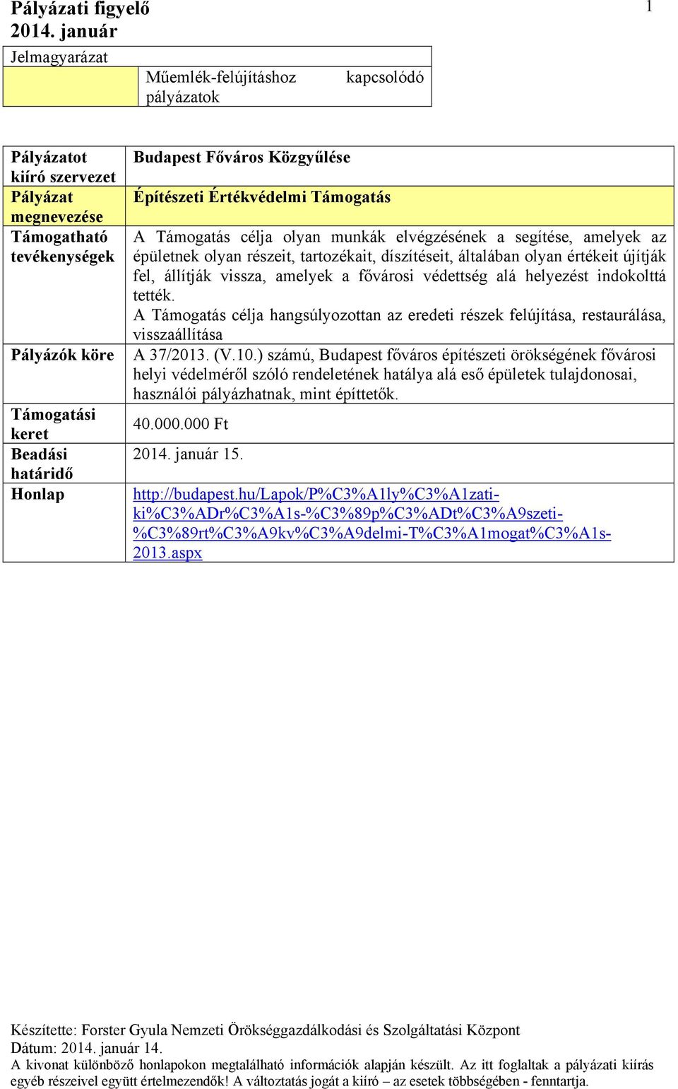 A célja hangsúlyozottan az eredeti részek felújítása, restaurálása, visszaállítása A 37/2013. (V.10.