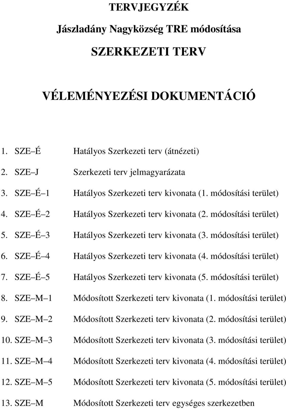 módosítási terület) 6. SZE É 4 Hatályos Szerkezeti terv kivonata (4. módosítási terület) 7. SZE É 5 Hatályos Szerkezeti terv kivonata (5. módosítási terület) 8.