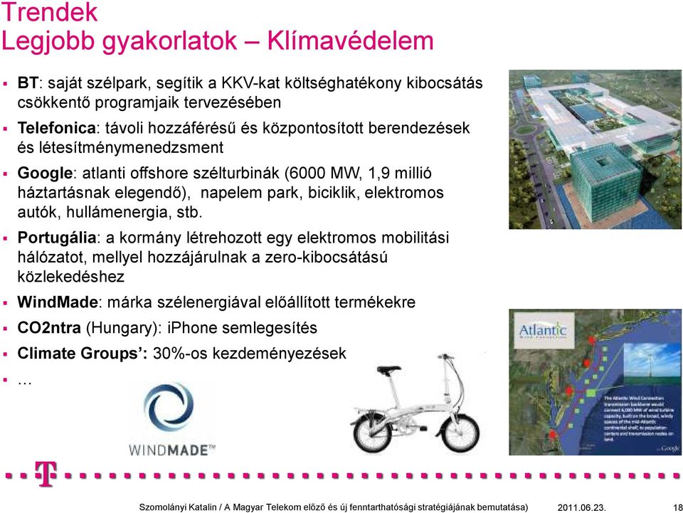 park, biciklik, elektromos autók, hullámenergia, stb.