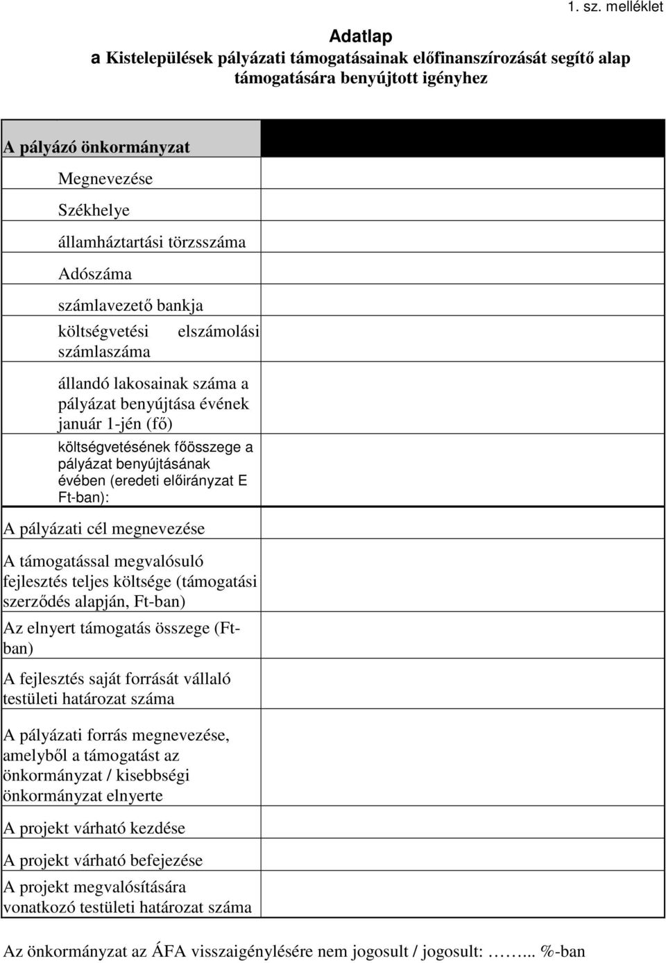 Adószáma számlavezetı bankja költségvetési számlaszáma elszámolási állandó lakosainak száma a pályázat benyújtása évének január 1-jén (fı) költségvetésének fıösszege a pályázat benyújtásának évében