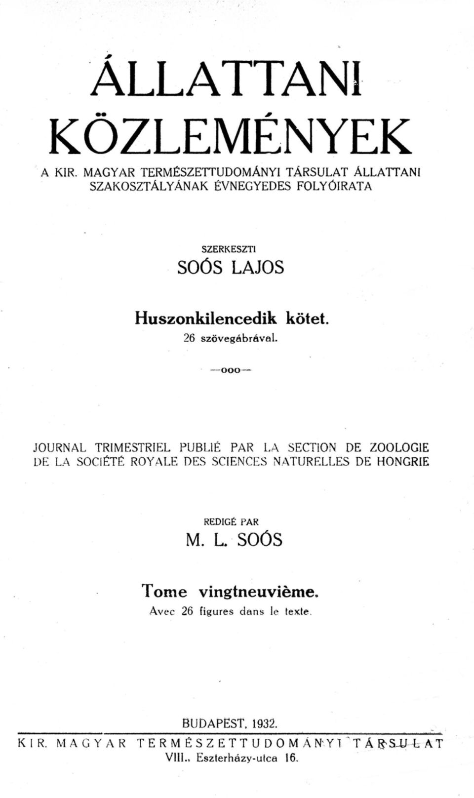 Huszonkilencedik kötet. 26 szövegábrával.