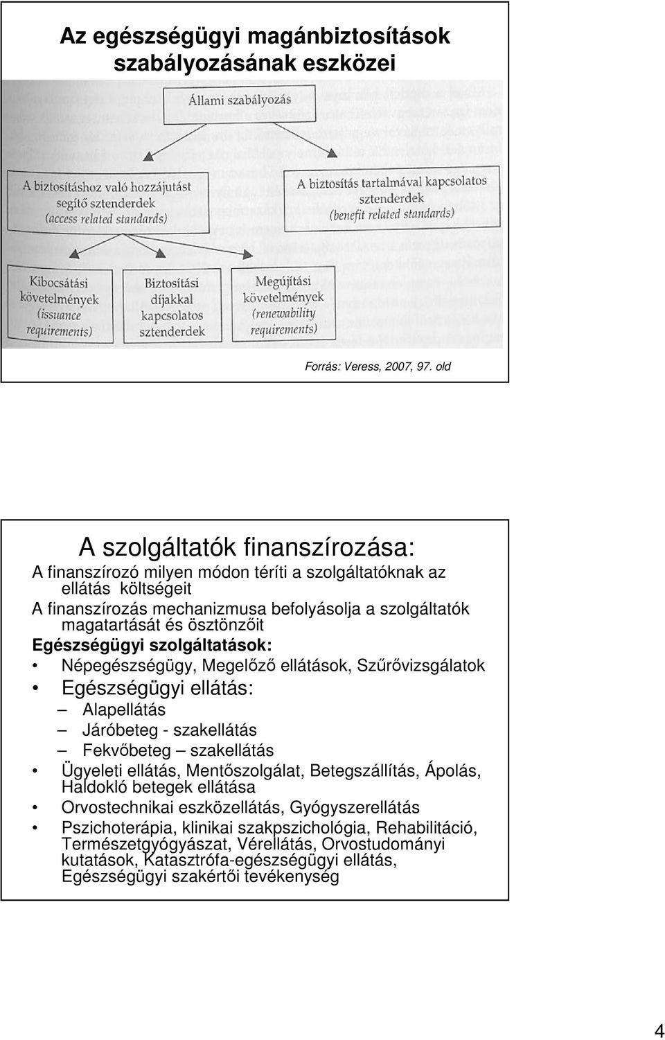 ösztönzıit Egészségügyi szolgáltatások: Népegészségügy, Megelızı ellátások, Szőrıvizsgálatok Egészségügyi ellátás: Alapellátás Járóbeteg - szakellátás Fekvıbeteg szakellátás Ügyeleti
