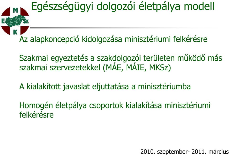 szervezetekkel (MÁE, MÁIE, MKSz) A kialakított javaslat eljuttatása a minisztériumba