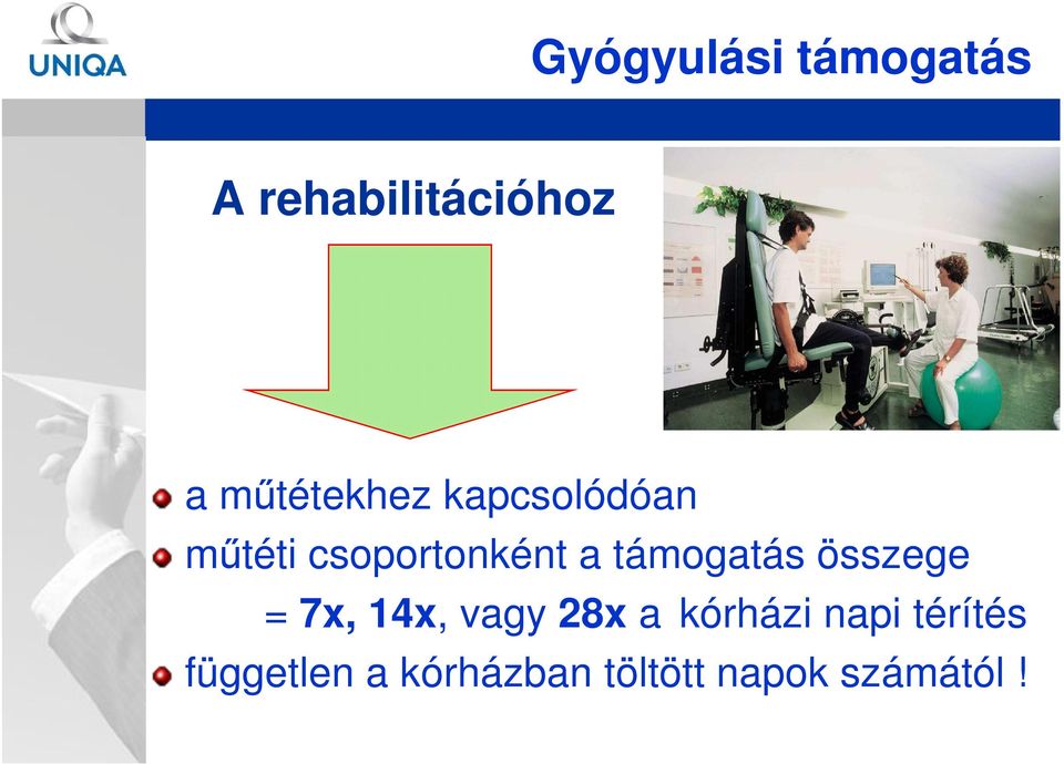 támogatás összege = 7x, 14x, vagy 28x a kórházi