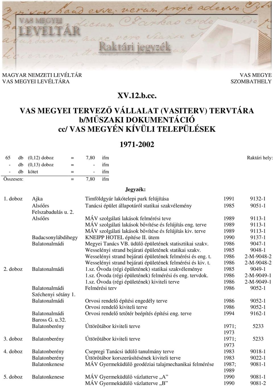 ifm Raktári hely: Jegyzék: 1. doboz Ajka Timföldgyár lakótelepi park felújítása 91321 Alsóırs Felszabadulás u. 2.