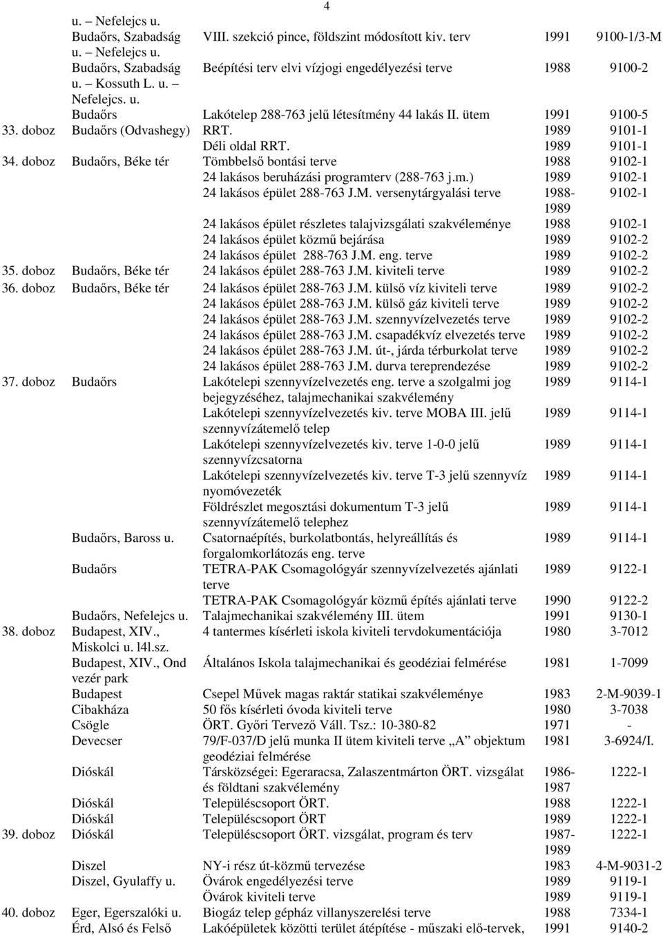 doboz, Béke tér Tömbbelsı bontási terve 24 lakásos beruházási programterv (288763 j.m.) 24 lakásos épület 288763 J.M.