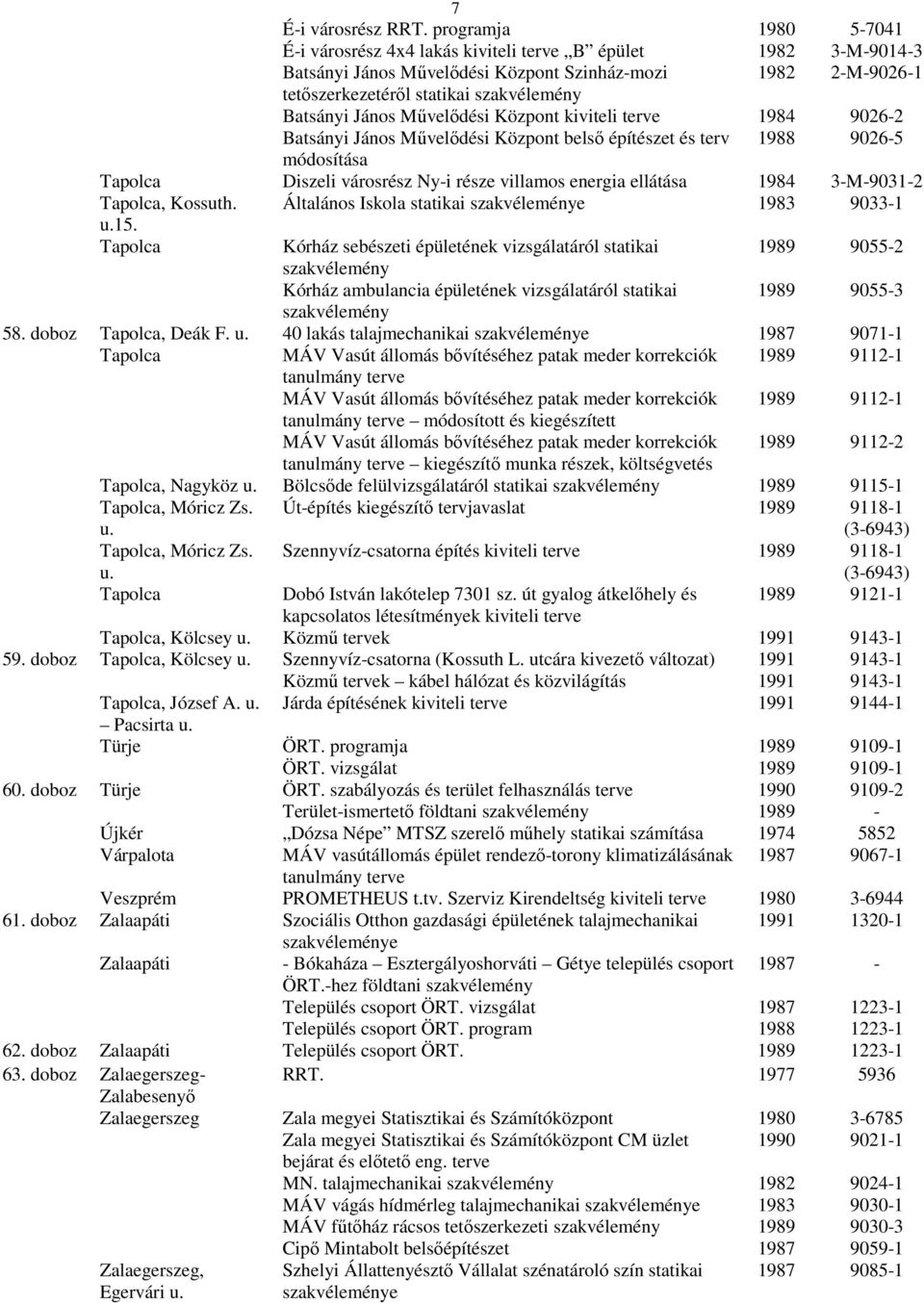 programja Éi városrész 4x4 lakás kiviteli terve B épület Batsányi János Mővelıdési Központ Szinházmozi tetıszerkezetérıl statikai szakvélemény Batsányi János Mővelıdési Központ kiviteli terve