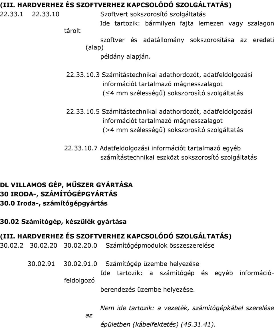 0 Iroda-, számítógépgyártás 30.02 Számítógép, készülék gyártása 30.02.2 30.02.20 30.02.20.0 Számítógépmodulok összeszerelése 30.02.91 