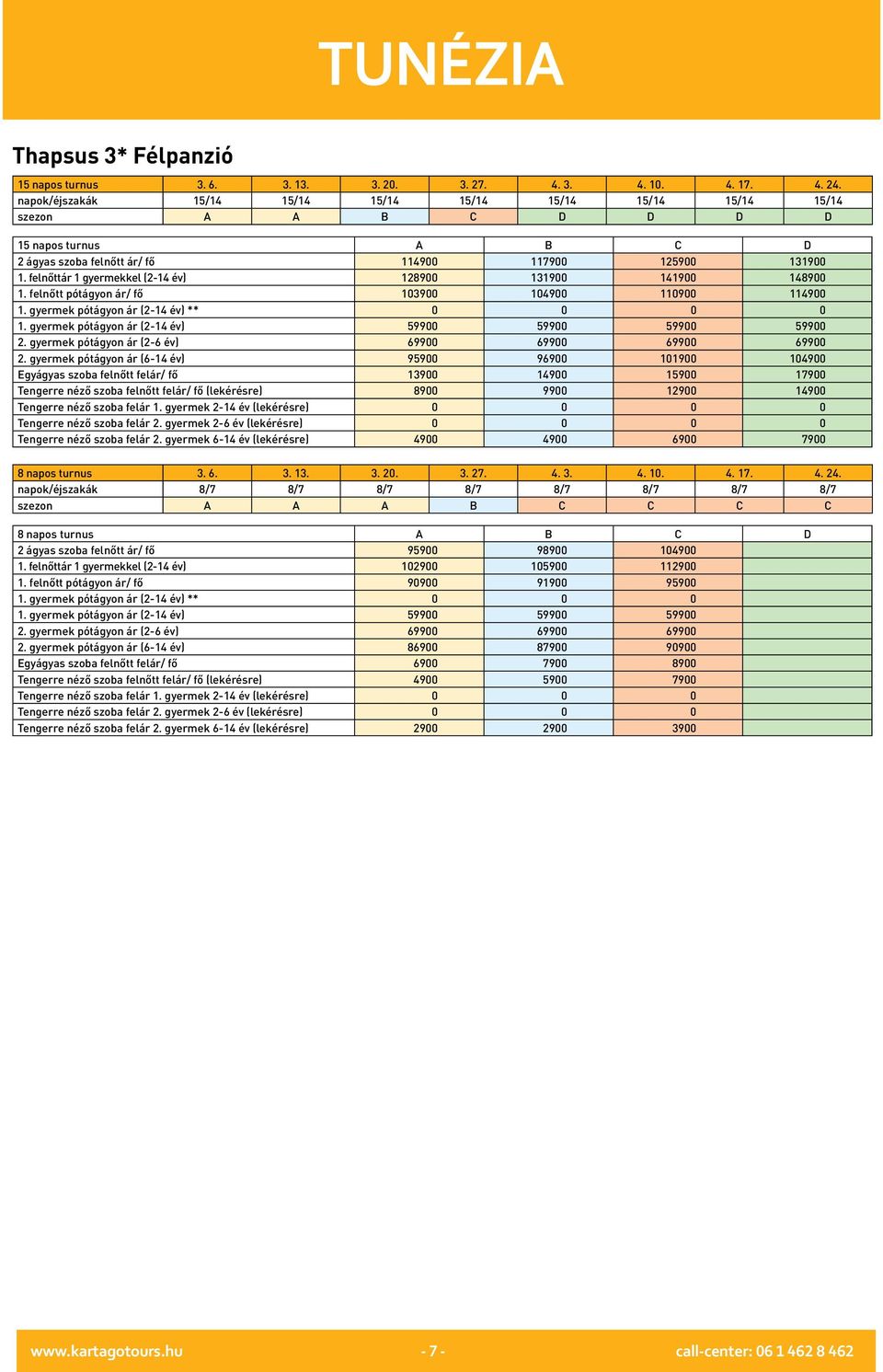 gyermek pótágyon ár (6-14 év) 95900 96900 101900 104900 Egyágyas szoba felnőtt felár/ fő 13900 14900 15900 17900 Tengerre néző szoba felnőtt felár/ fő (lekérésre) 8900 9900 12900 14900 Tengerre néző