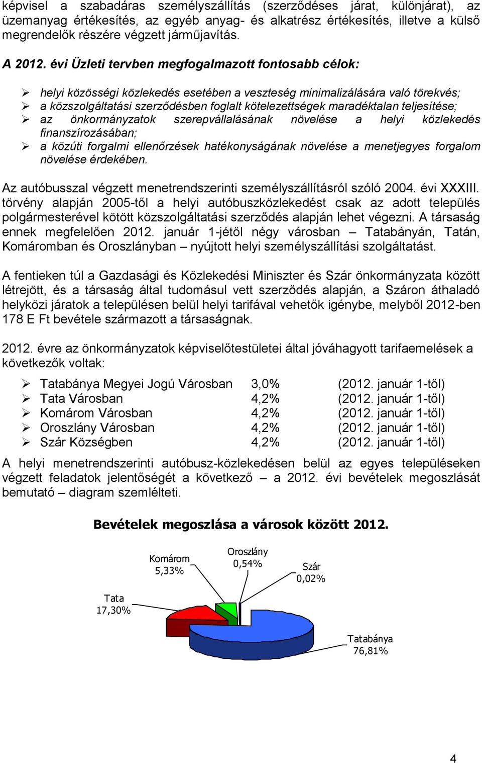 évi Üzleti tervben megfogalmazott fontosabb célok: helyi közösségi közlekedés esetében a veszteség minimalizálására való törekvés; a közszolgáltatási szerződésben foglalt kötelezettségek maradéktalan