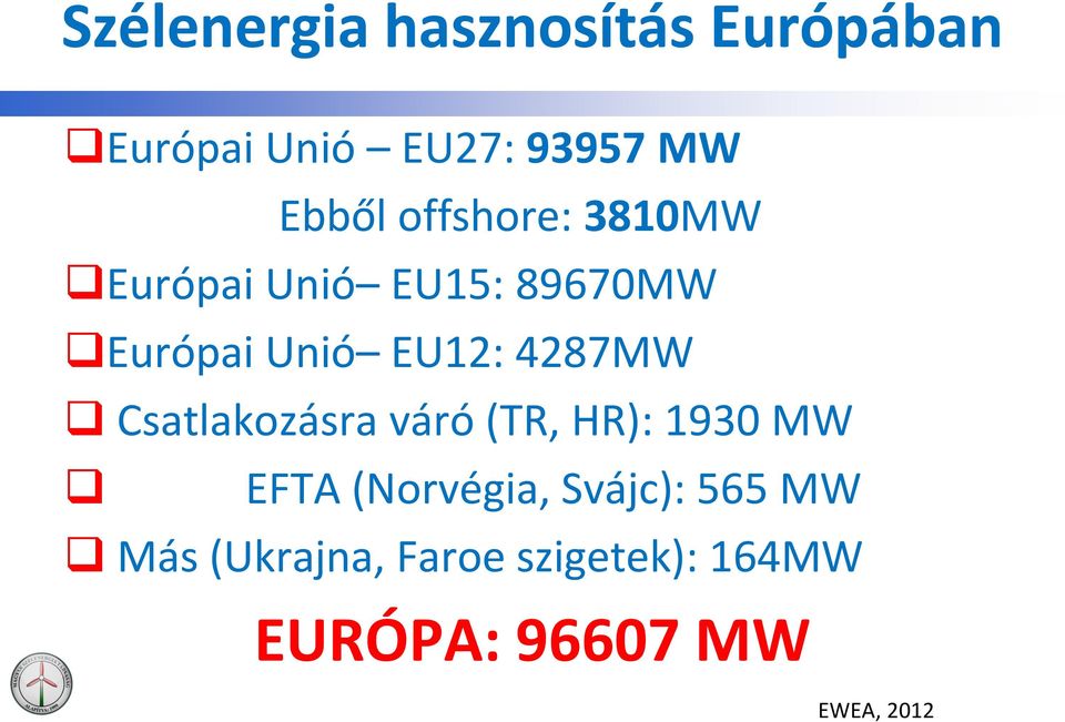 4287MW Csatlakozásra váró (TR, HR): 1930 MW EFTA (Norvégia, Svájc):