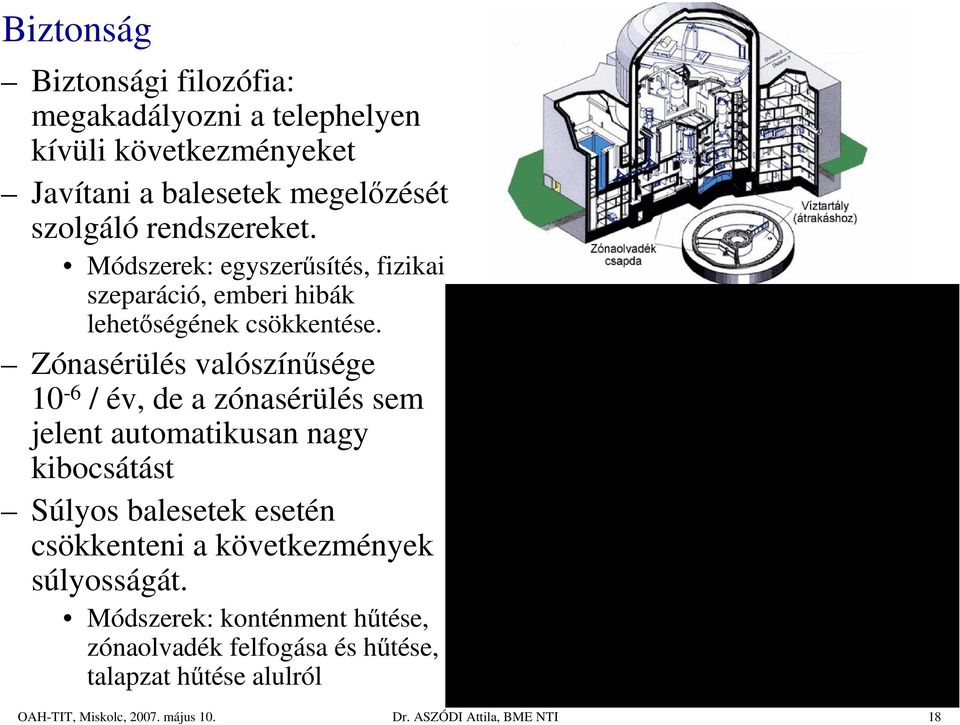 Zónasérülés valószínősége 10-6 / év, de a zónasérülés sem jelent automatikusan nagy kibocsátást Súlyos balesetek esetén csökkenteni a